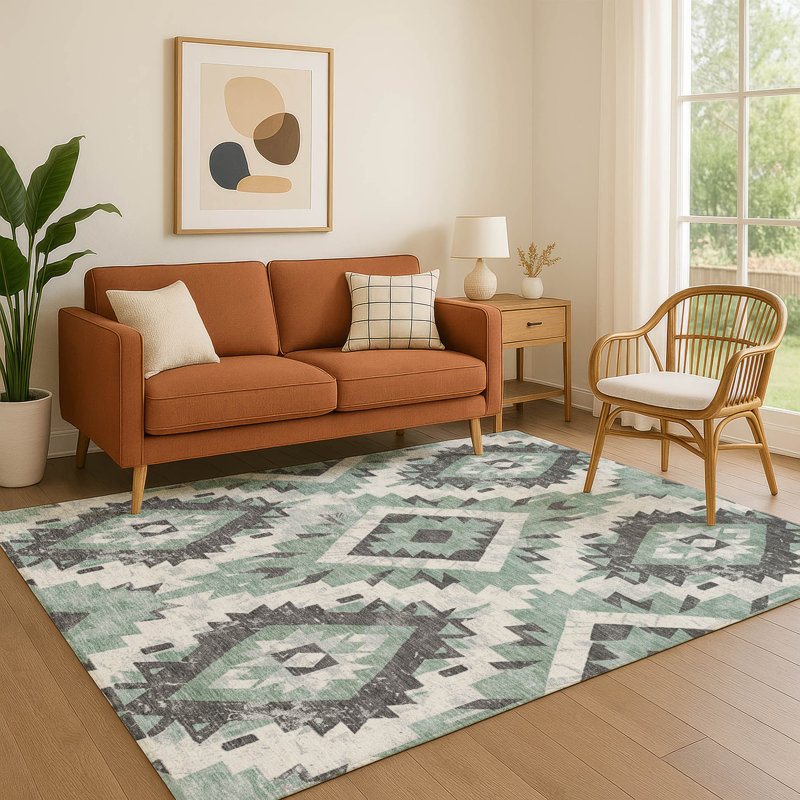 Premium Machine Washable Crestover AMF1878 Aztec Rug, Rectangle 10' x 14'