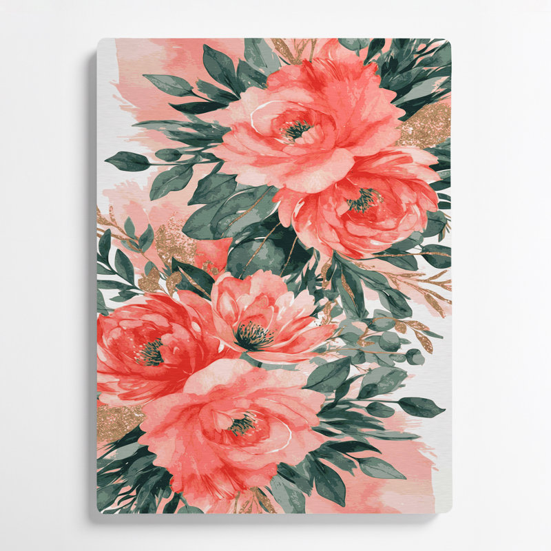Aquarelle florale 100, art mural en métal rose, H 10 po x l 8 po