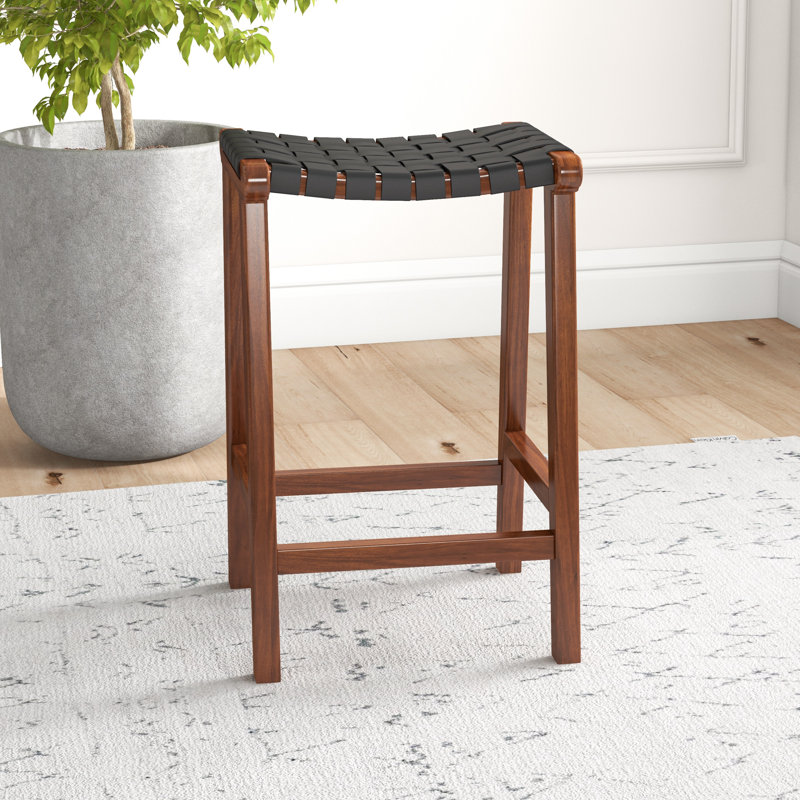 Tabouret de bar et de comptoir en cuir véritable Winnetka, Tabouret de comptoir (siège d'une hauteur de 24,5, Noir