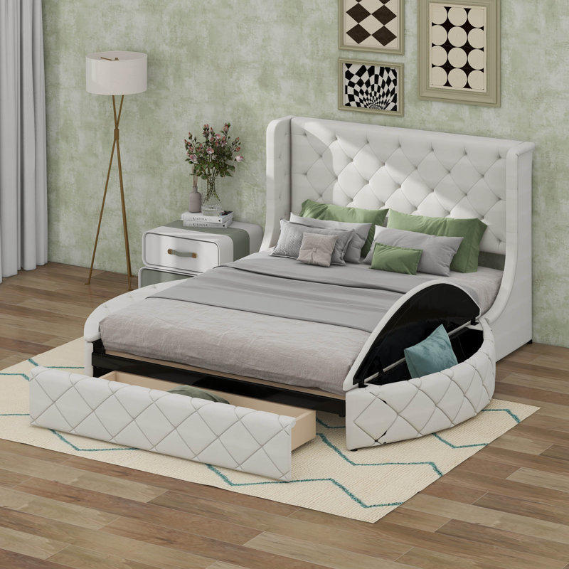 Grand lit de rangement tapissier Eitelbert, Beige