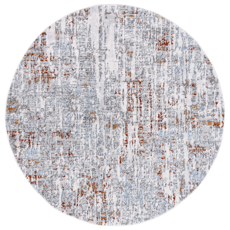 Tapis ivoire / gris Ethellee 684, Rond 6 pi 7 po