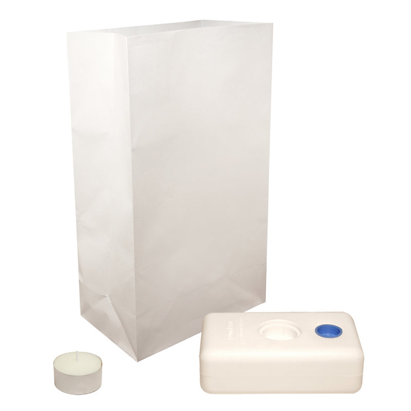 100 Count Luminaria Kit - Flame Resistant Bags, Tea Light Candles and LumaBases