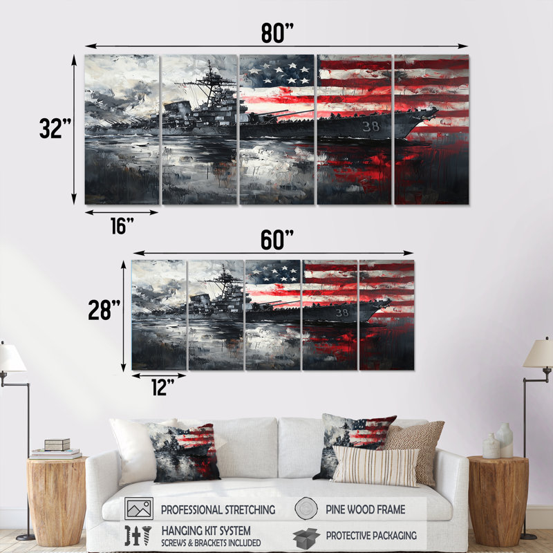 Ambresha - USA Wall Art - Art mural traditionnel, toile 5 pièces, H 28 po x l 60 po