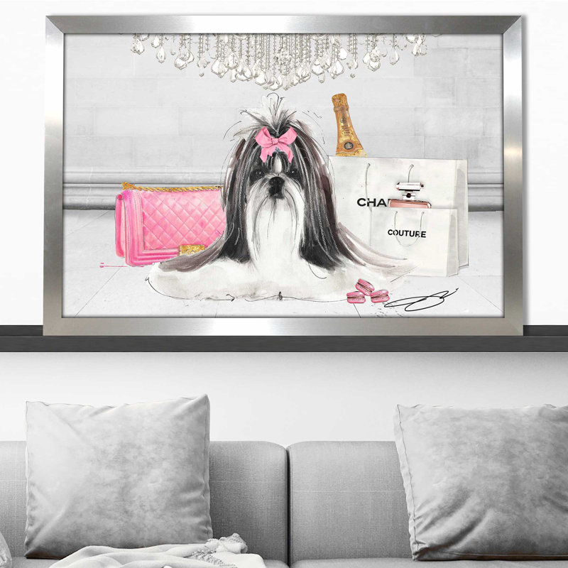 Fashionista Shih Tzu (Horizontal) par By Jodi - impression, H 33,5 po x l 49,5 po x P 1 po, Encadrement argenté