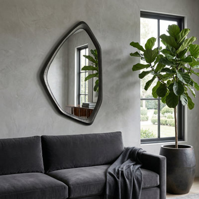 Modern Metal Wide Hanging Mirror for Vanity Table Decor Styliing - Decorative Large Wall Mirror Framed for Bathroom and Tabletop Display - 32", Bronze