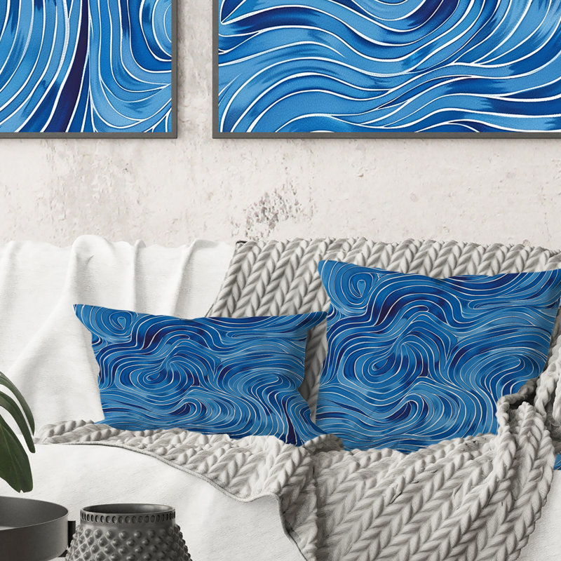 Coussin bleu Midcentury Waves II - Midcentury, H 18 po x l 18 po