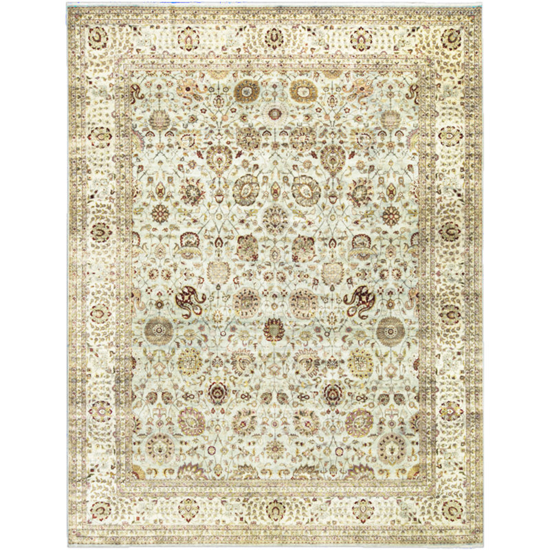 Tapis bleu clair et ivoire noué à la main de haute qualité