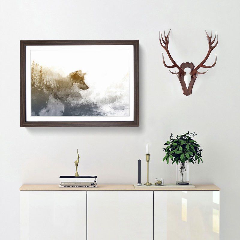 Wolf in the Wilderness in Abstract - Picture Frame Painting Print, 50cm H x 76cm W x 2cm D, Walnut