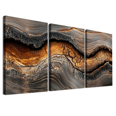 «Abstract Layered Texture in Orange and Gray», ensemble de 3 toiles murales