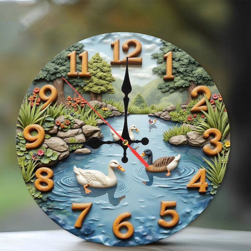 canards étang scène horloge scénique nature