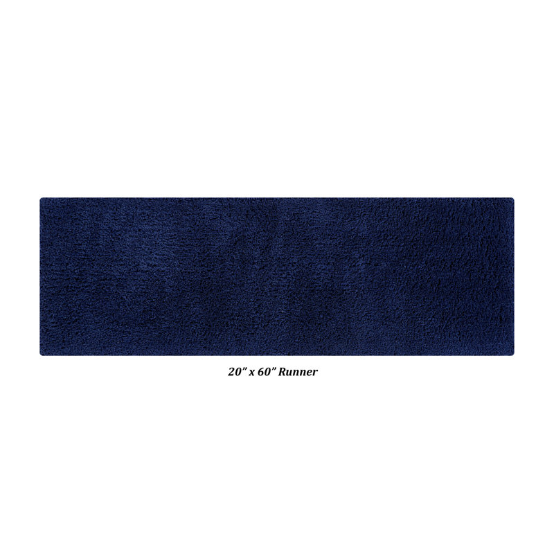 Micro 100% Polyester Solid Pattern Tufted Machine Washable Bathroom Rug, 20" x 60" Runner, Navy