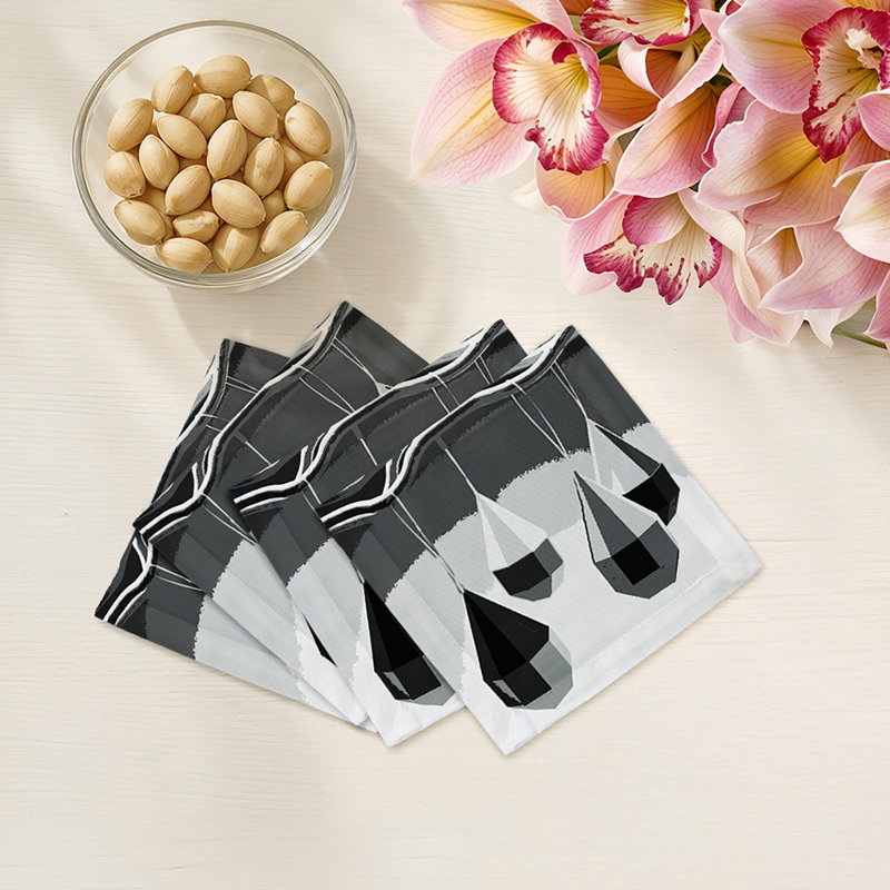 Ornaments Cotton Sateen Cocktail Napkins, Black White
