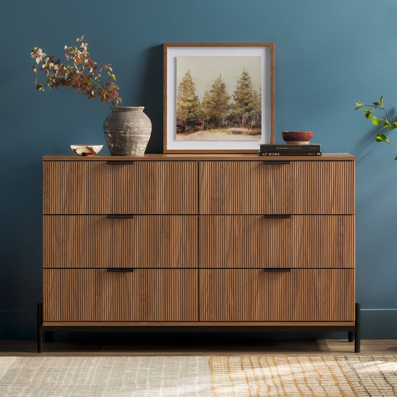Commode double 6 tiroirs Asho Reeded, Moka