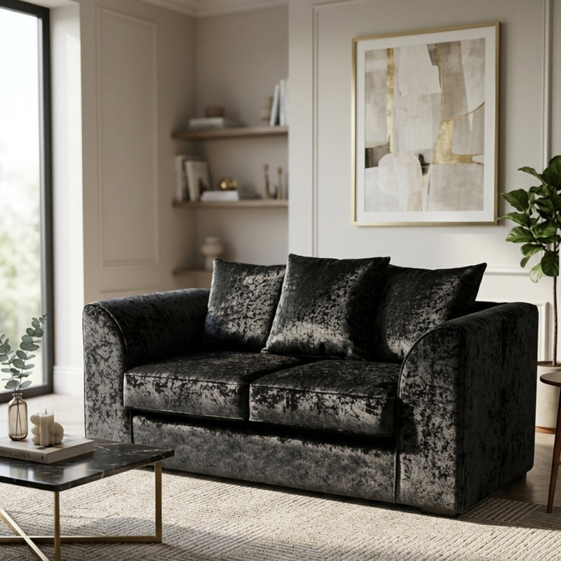 Romelia Velvet Sofa, Black, 2