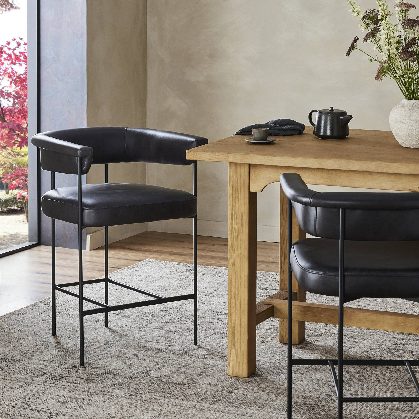 Lyssa Counter and Bar Stool, Counter Stool (26.5" Seat Height), Sonoma Black Genuine Leather, Solid