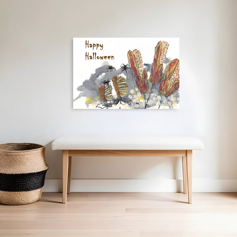 Happy Halloween Spiders Contemporary Spider Autumn Wall Art Print 1 Piece Wrapped Canvas Wall Art, 60.96cm H x 91.44cm W