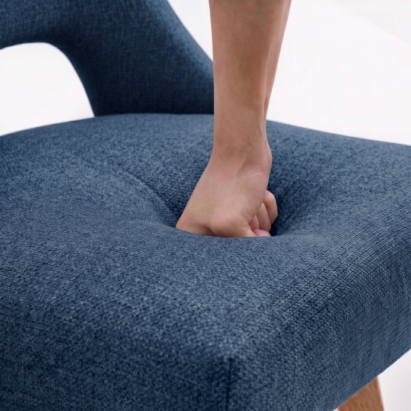 Swivel Linen Upholstered Counter Stool With Solid Wood Frame And Footrest, Navy, 6