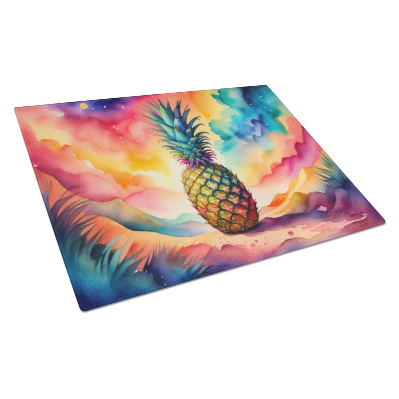 Colourful Pineapple Glass Cutting Board Large