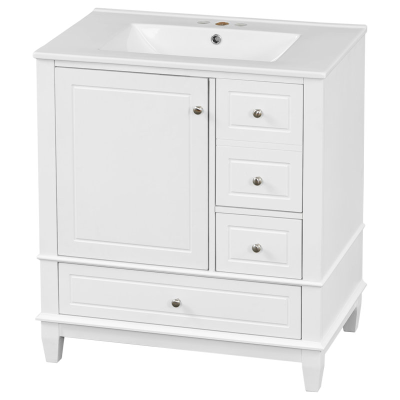30" Bathroom Vanity With Sink, Argent argent, Blanc