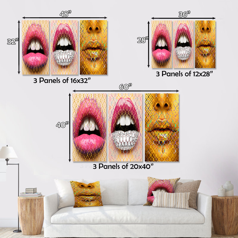 Luscious Designer Lips I " Luscious Designer Lips I " 3 Piece Art Color Photography Print, 40" H x 60" W x 1" D