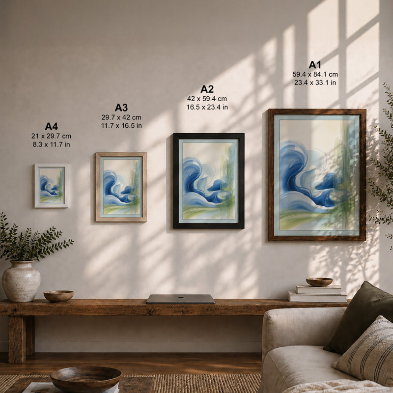Blue Flow Minimalist - Framed Print, Unframed, A2 - 59.4 x 42.0 cm