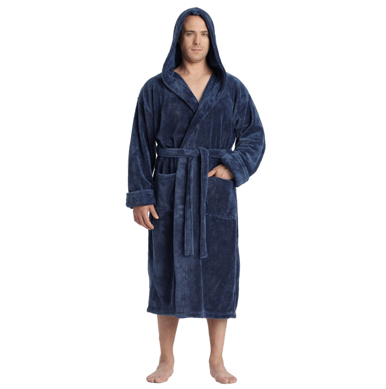 Peignoir en molleton pour cheville avec poches et capuche, TTG, Bleu marine