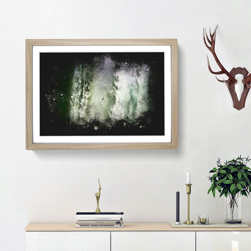 Bird Flying By The Waterfall - Single Picture Frame Print on MDF, Oak, 24cm H x 33cm W x 2cm D