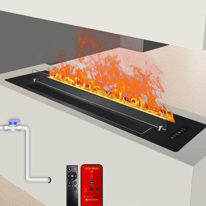 3D Electric Fireplace Heater for Home Decoration APP & Direct Tap Water Vapor Fireplace Humidifier Adjustable Smart Flame Electric Fire Place with Heating