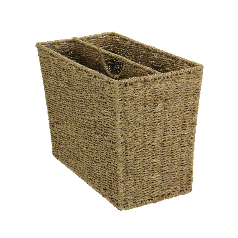 Panier à magazines en jonc de mer latéral, Brun