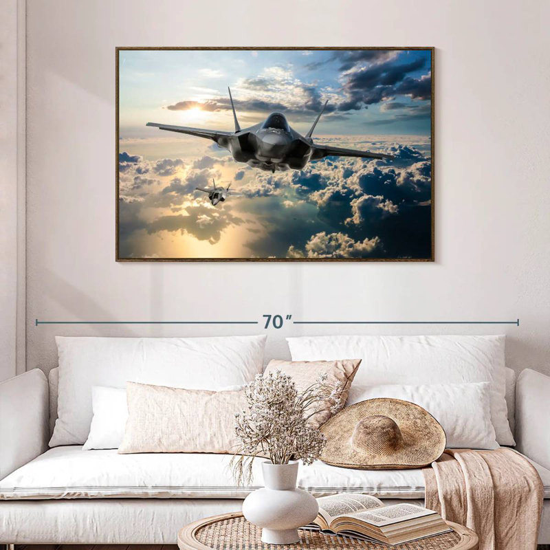 Avion de chasse F35, 46 po x 31 po, Cadre flottant noyer