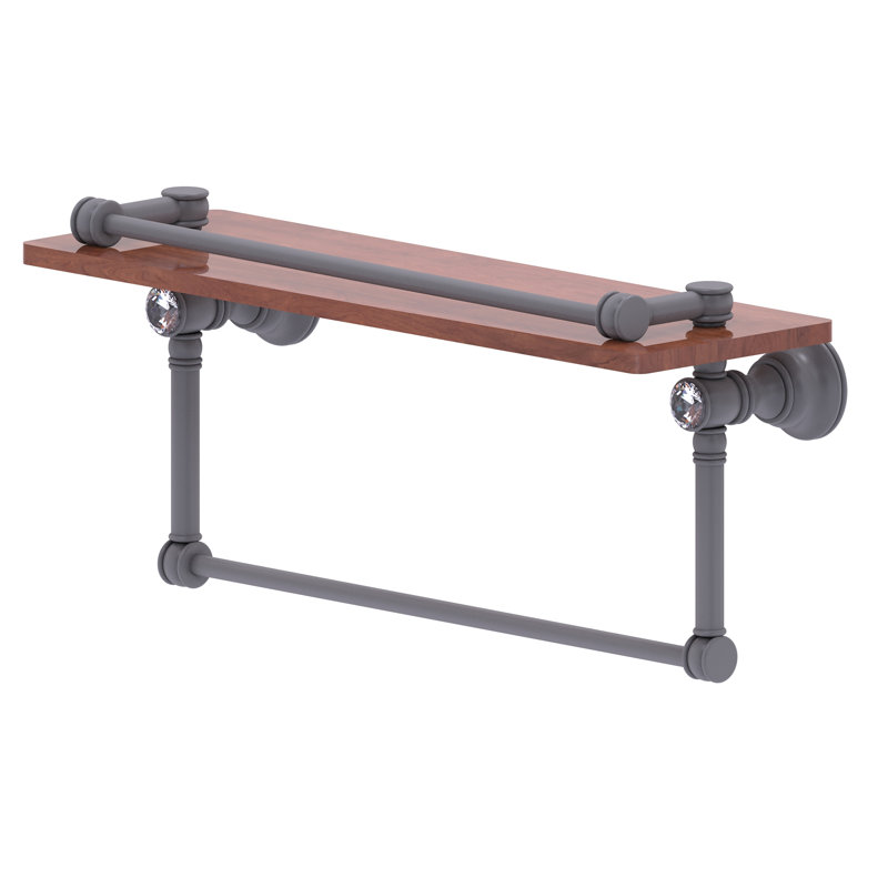 Freyja Ironwood Bracket Shelf with Towel Bar, 5.54" H x 16" W x 7.4" D, Matte Gray
