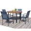 Ensemble de salle à manger 5 pièces pour l'extérieur, table ronde en métal avec 4 chaises bleu clair, table de patio en noyer avec trou de parasol pour jardin, cour, patio-235662566