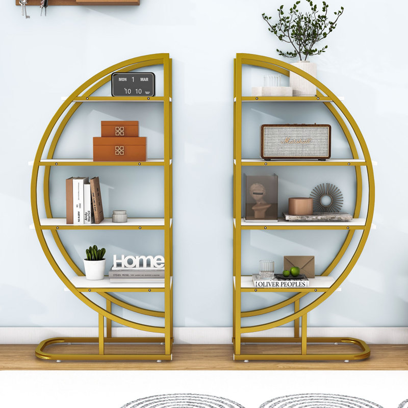 Alsobrook 4 Tiers Round Open Bookshelf with Metal Frame for Office