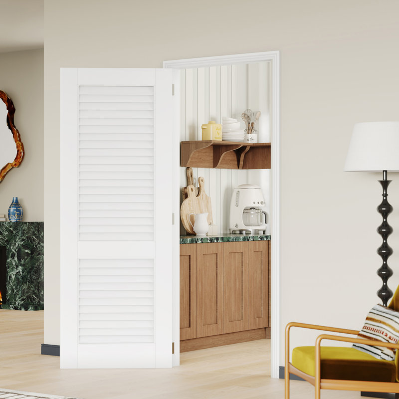 Porte Prehung - porte intérieure moderne à persiennes, panneau de fibres à densité moyenne, conception à lattes ventilées avec montant réglable et quincaillerie