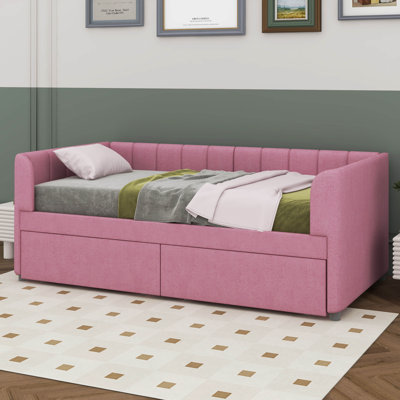 Shanav Twin Size Upholstered Daybed with Ergonomic Design Backrest and 2 Drawers by Mercer41