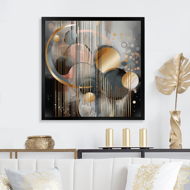 Abstrait formes et lignes III - art mural abstrait en marbre, Impression noire sur toile encadrée, H 16 po x l 16 po x P 1 po