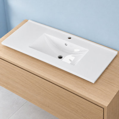 24" x 18.5" x 6.7" Modern Ceramic Bathroom Sink, White
