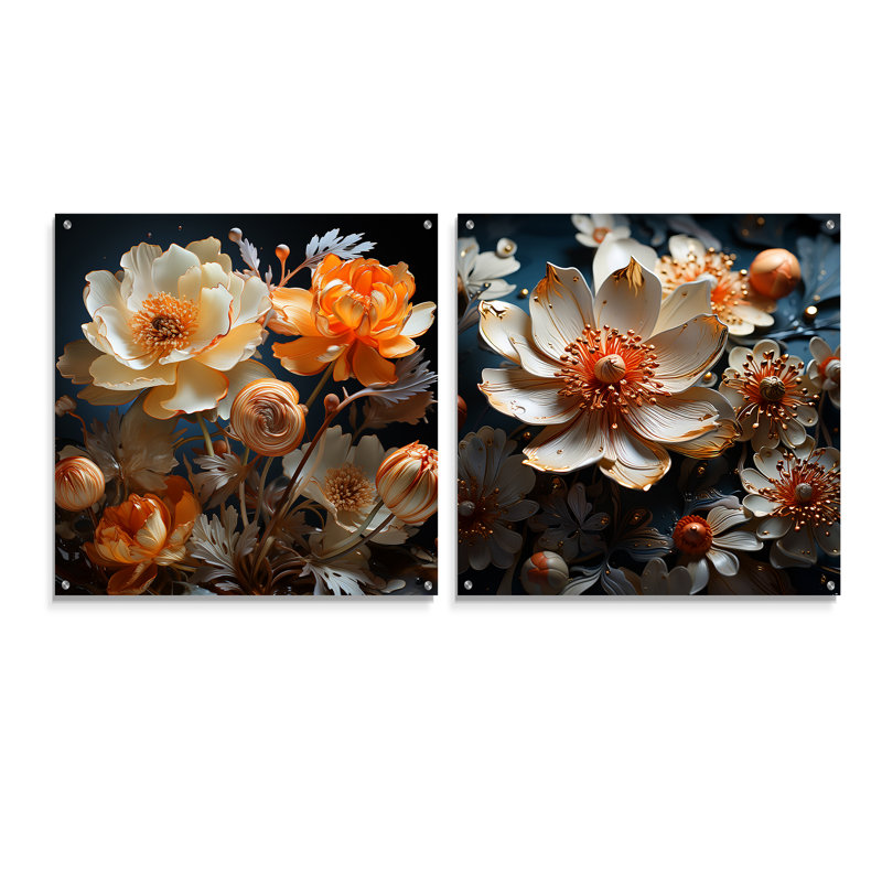 «Buttercups Emotion Sunshine», ensemble de 2 art mural en verre sur verre acrylique, H 16 po x l 33 po