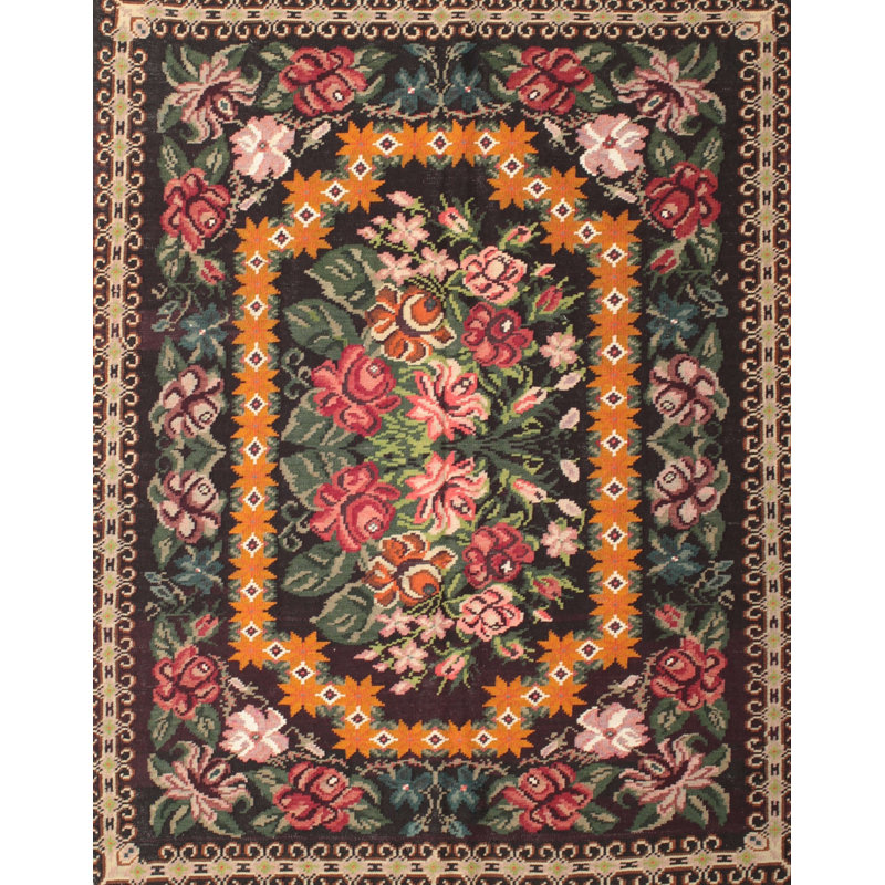 Tapis traditionnel beige / orange / rouge, Rectangle 5 pi x 7 pi