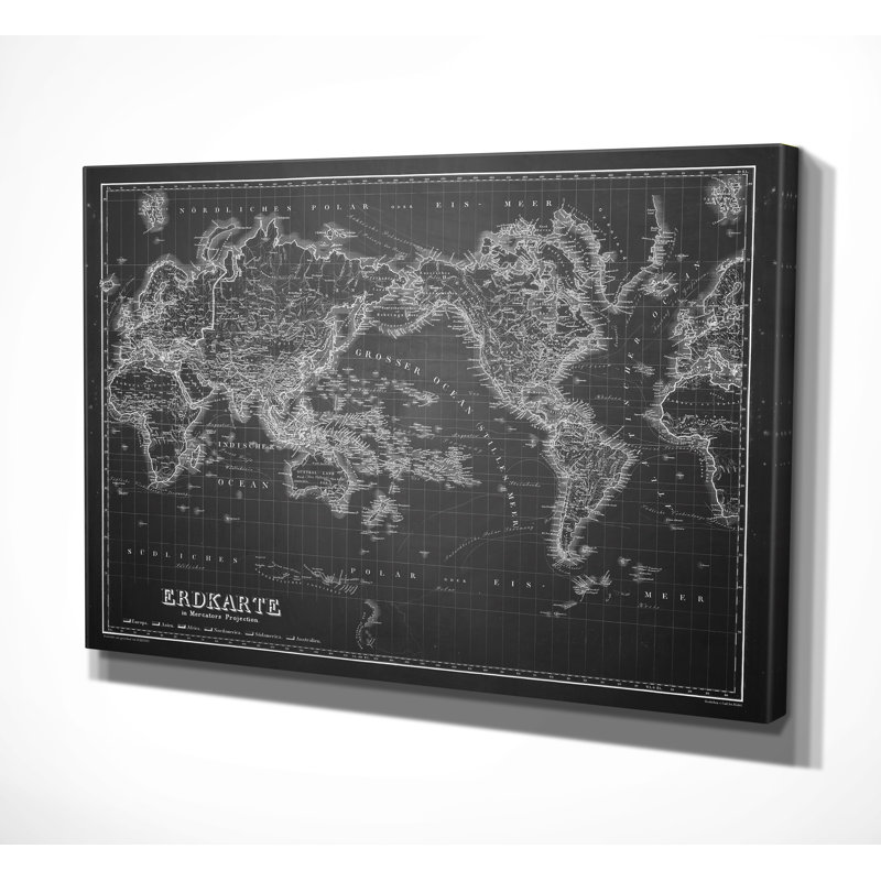 « rétro carte du monde iv », impression, H 24 po x l 36 po x P 1,5 po, Toile tendue
