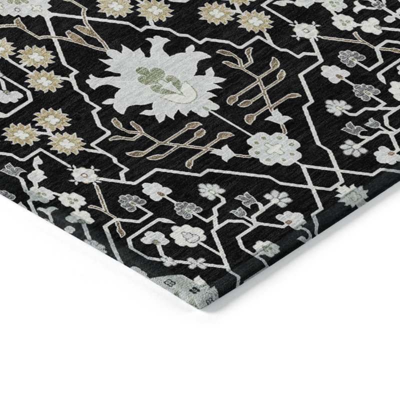 Black Synthetic Flat Woven Rectangular Washable Area Rug 5' x 7'