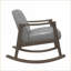 Chaise berçante, bois d'hévéa massif capitonné à boutons gris | Bois massif | Mid-Century moderne-1509030805