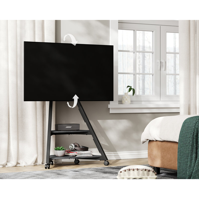 Meuble télé à plancher mobile en acier l 30,4 po Carshalt, Noir
