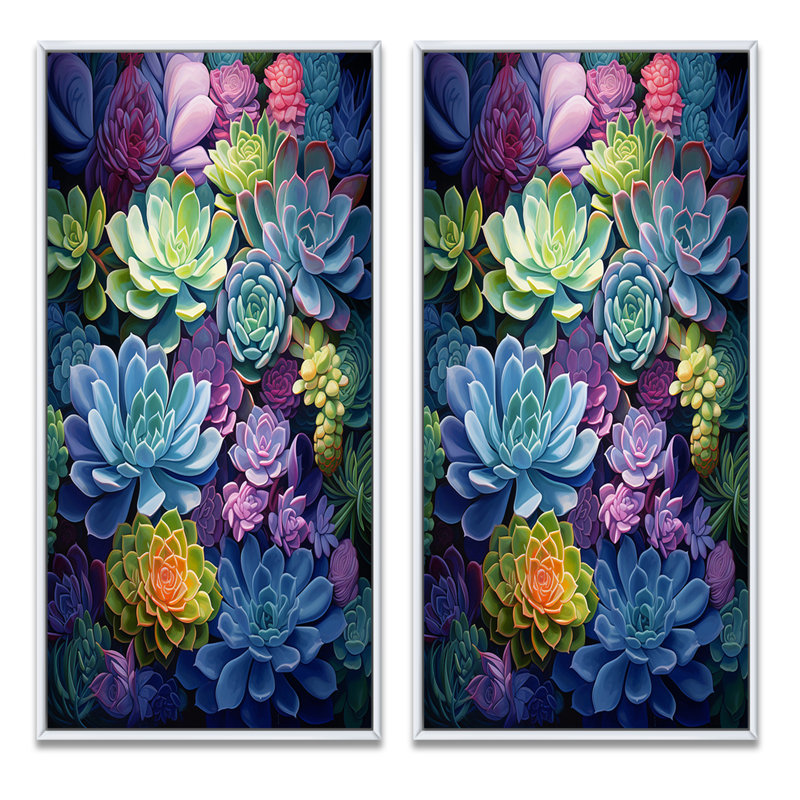 «Blue Green Succulents Botanical Oasis», 2 pièces, Cadre blanc, H 24 po x l 20 po