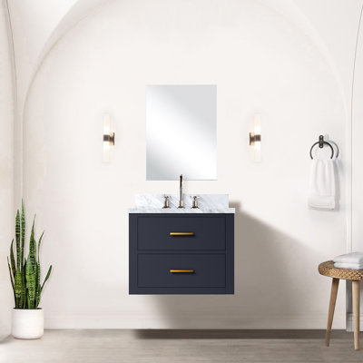 Meuble-lavabo l 24 po x P 18 po bleu avec comptoir en acrylique, robinet et miroir de salle de bain de 18 po inclus