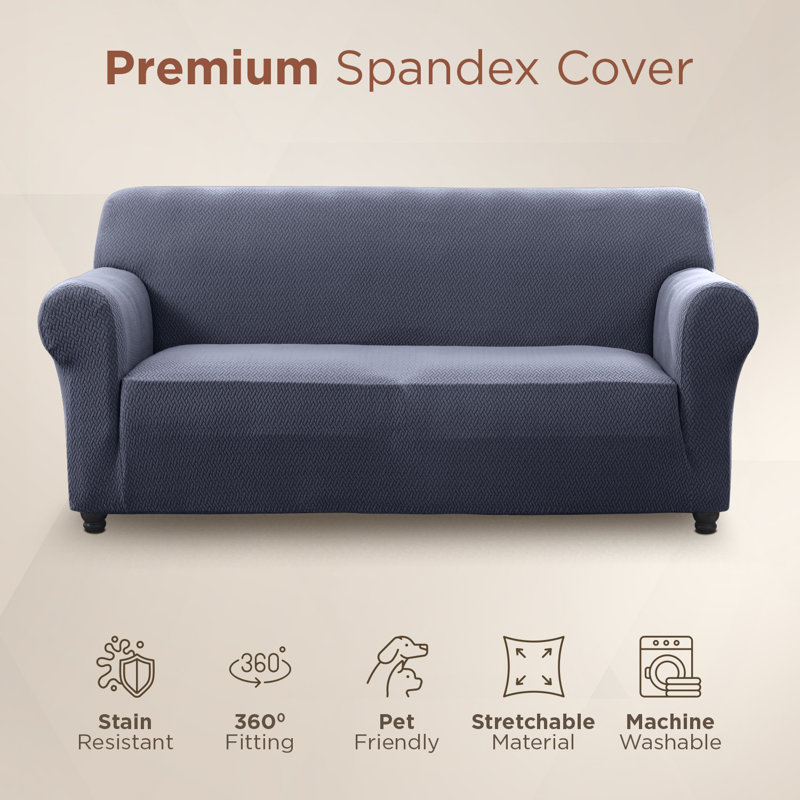 Premium Stretch Spandex Sofa Cover - Durable, Stylish & Easy-Fit Slipcover, 179cm H x 280cm W - (3 Seater), Blue/Grey