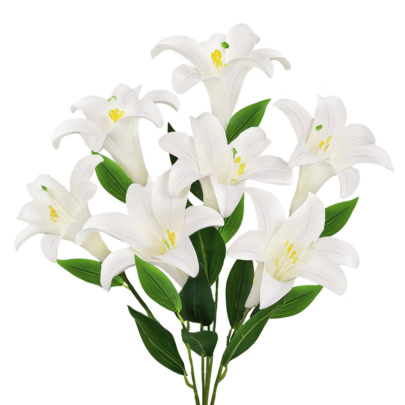 Artificial Easter Lily Flower Stem Bush Bouquet