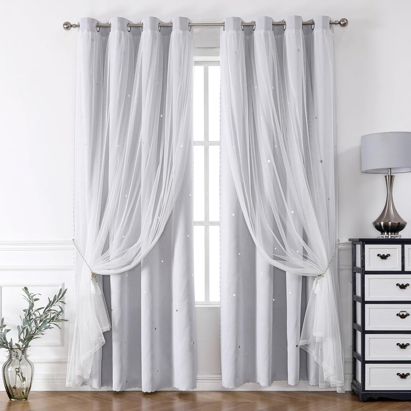 2 Panels  Romantic Stars Hollow Out Bedroom Curtains Set, Stars Window Curtains Double Layer Blackouts Curtains, Gift For Valentine's Day