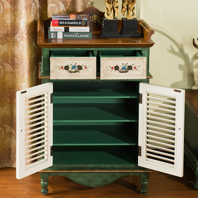 Brown&Green Solid Wood Shoe Storage Bench