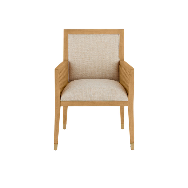 Fauteuil Santos, crépuscule Barrett, Mélange de polyester beige, Bois naturel